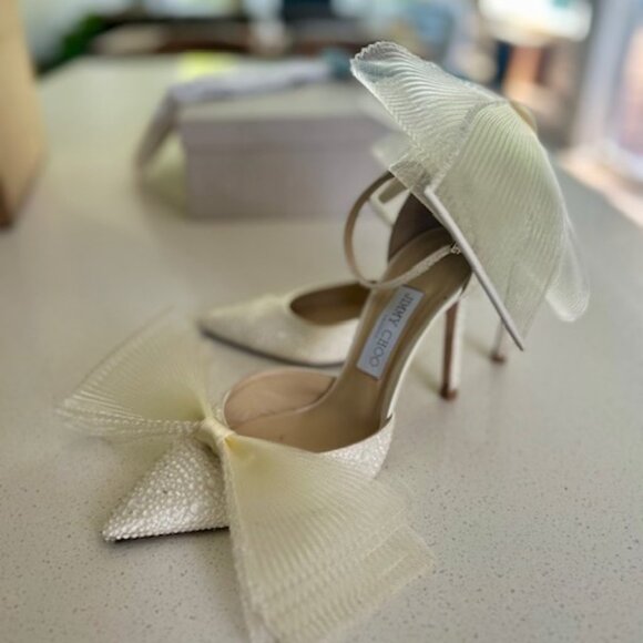 JIMMY CHOO AVERLY 100 IVORY WITH CRYSTALS - Picture 5 of 7